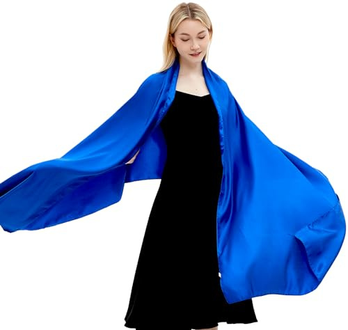 Schals und Wraps für Damen Abendkleider Satin Schal Extra lange Hochzeit Braut Party Bright Stole,Blau