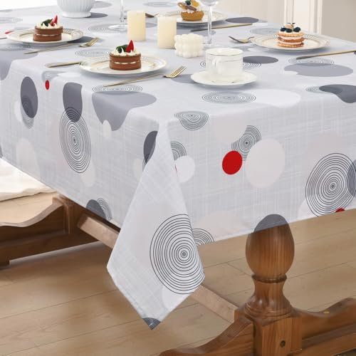 Alishomtll Grau Modern Style Tischdecke, Modern Kreise Kringel Tischtuch, Outdoor Wasserdicht Abwaschbar Tischdecken, Küche Wohnzimmer Polyester Tischwäsche, Picknick Party Dekor 140x240cm