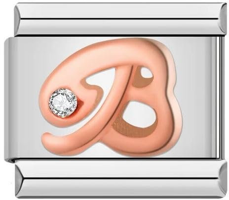 M&S A-Z Rose Gold Letter Initial Name Alphabet 9mm Italian Link Charm Compatible With Nomination Bracelet (B)