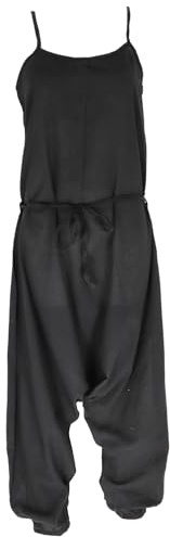 GURU SHOP Boho Jumpsuit, Baumwoll Sommer Pluderhose, Overall, Aladin Hosenkleid - Schwarz, Damen