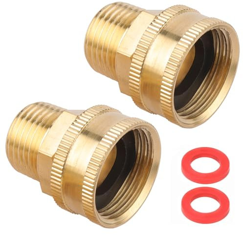 Sanpaint 2 Pack Brass Garden Hose Adapter, 3/4 GHT Female to 1/2 NPT Male, Dual Swivel Connector