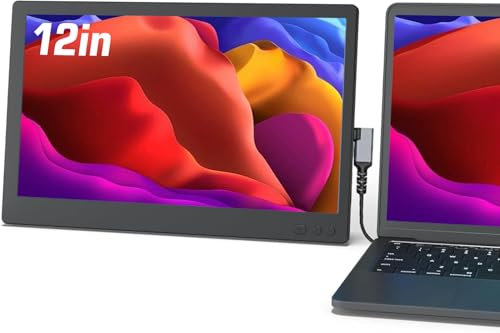 TXV Laptop Monitor Extender, 12 Inch IPS Portable Laptop Screen Extender with Build-in Stand/Dual Speakers, Mini HDMI/Type-C Plug and Play Display for 13”-17” Laptops (Mac, Wins, Android, Dex)