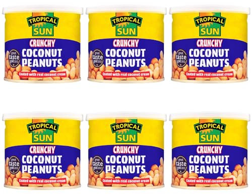 Tropical Sun Crunchy BBQ Peanuts 140g Pack of 6 High Protein Sweet Cocos Flavour Roasted Nuts Vegan Nibble Snack with Welari Thank You Card | (6pack) (840g)