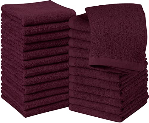 Utopia Towels 24 Pack Cotton Washcloths Set, 100% Ring Spun Cotton, Premium Quality Flannel Face Cloths, Highly Absorbent and Soft Feel Fingertip Towels, Burgundy