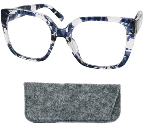 Lesebrille Schmetterling Damen mit großen kratzfesten Gläsern, Gratis Etui, Kunststoff Dicker Rahmen Rechteckig (Leopard Transparent), Moderne Lesehilfe +1.5 Dioptrien