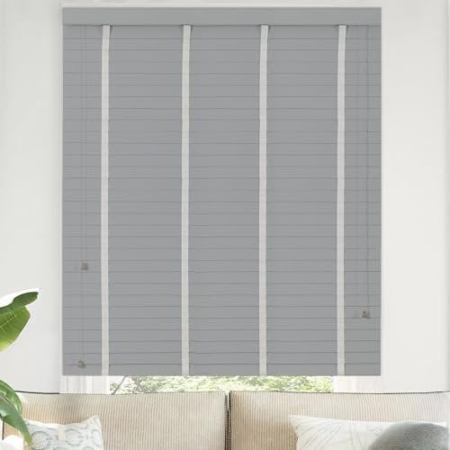 2 Wood Slats Venetian Blinds For Windows Gray Horizontal Wooden Darkening Shades Window (W20~59 × H24~70) Inside/Outside Mount Blind For Office,Bathroom Cordless(W135cmxH180cm)