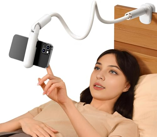 nediea Schwanenhals Handyhalterung für Bett, Handyhalter Bett Langer Arm | Flexibler Tisch Handy Halterung mit 360°Drehbarer Mini Klemme, Kompatibel mit 4.7-6.8 Geräten (35.43 Langer Arm)