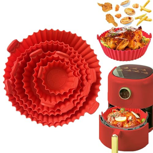 6 Pcs Air Fryer Silicone Liners, Reusable Non-Stick Round Silicone Pot Baking Pan, Oven Safe Replacement of Flammable Parchment Liner Paper, Round Silicone Mats Air Fryer Basket for Home Kitchen