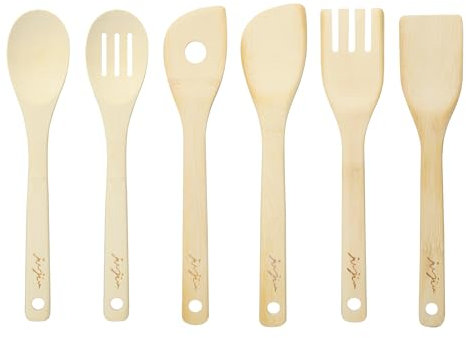 JUJIU Juego de utensilios de cocina, cucharas de madera de bambú para cocinar, 6 piezas, utensilios de cocina duraderos y saludables