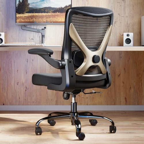 TRALT Ergonomischer Bürostuhl - X-förmiger Computer-Schreibtischstuhl bequem, Gaming-Stuhl, Bürostuhl mit Lendenwirbelstütze, Mesh-Bürostühle, Schreibtischstuhl für Lange Stunden (Schwarzes Gold)