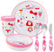 Hello Kitty - Set di 6 stoviglie riutilizzabili per bambini, piatto, ciotola, tazza, coltello, forchetta, cucchiaio, posate per bambini