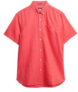Superdry Camicia da uomo a maniche corte in lino di cotone, Rosa paradiso, S