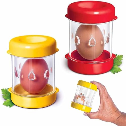 Zheigaoxea 2 peladores de huevos hervidos, cortador manual de cáscara de huevo, utensilio de cocina, rojo y amarillo, blanco y negro