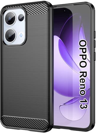 Effcotuo Custodia per OPPO Reno 13 5G Cover [Fibra di Carbonio] Morbido TPU Custodia Protezione Anti Scivolo/Antiurto per OPPO Reno 13 5G Case-Nero