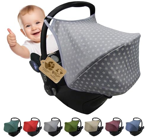 Sonnenverdeck Sonnendach kompatibel mit Maxi Cosi Cabrio Fix (Stern h-grau) | für Babyschale, Sonnenschutz, UV-Schutz 50+, langlebiges & strapazierfähiges + Gratis Gurtpolster