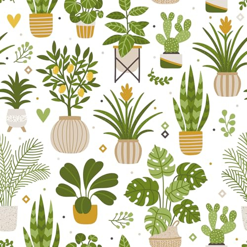 VaryPaper Papier Peint Botanique Moderne 44.5cmx200cm Rouleau Adhesif pour Meuble Blanc Mat Papier Peint à Motifs Mignons Chambre Enfant Salle de Bain Armoire Placard Tiroir Autocollant Meuble