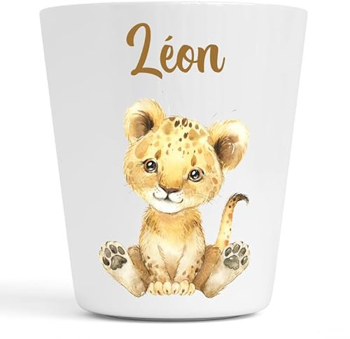 Gobelet en Plastique pour Enfants | Gobelet Personnalisé avec Nom |Verre Plastique Incassable Personnalisé (Lion Léon)