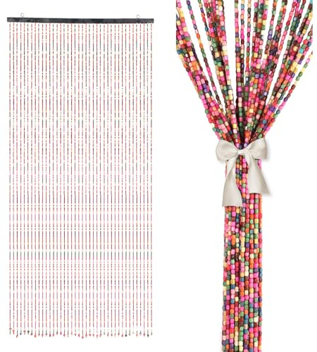 YCBTREE Beaded Door Curtain, 41 Strands Door Screen 90 x 195 cm Colorful Boho Bamboo Handmade Hanging Door Beads Windows Room Dividers Fly Screen for Doorway
