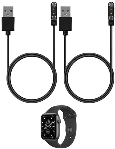 2 Stück Magnetisches Smartwatch Ladekabel – 60 cm USB-Ladekabel, 2-polig, 4 mm Kontaktabstand – Universelles Ladegerät für Smartwatches & Fitness Tracker – Vergoldete Kontakte, Schnellladung