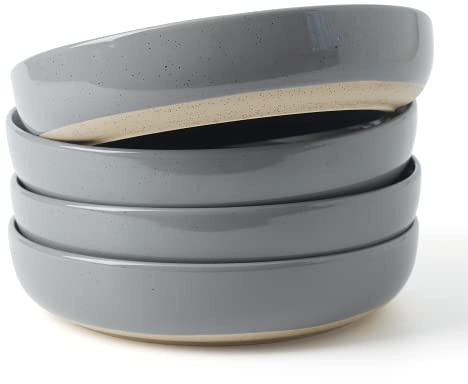 Richmount Milkyway Stoneware Pasta Bowls Set of 4, Salad/Cereal/Soup Bowl 21cm 974ml, Classic Bowl for All Pasta Dishes, Microwave and Dishwasher Safe, Serving Bowls Set of 4, Dark Gray