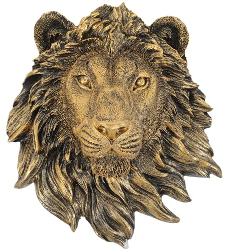LOLIPPYY Goldene Deko Löwenkopf Wandskulptur, aus Kunstharz für Wand | Feine Detailausarbeitung, Kreative Form, für Drinnen und Draußen, als Akzent für Festliche Räume