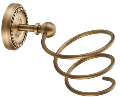 Wandmontierte Haartrocknerhalterung aus Messing im Europäischen Antikstil | Gold, Runde Basis mit Spiralform, für Küche und Bad Geeignet, Passend für Lockenstab und Glätteisen