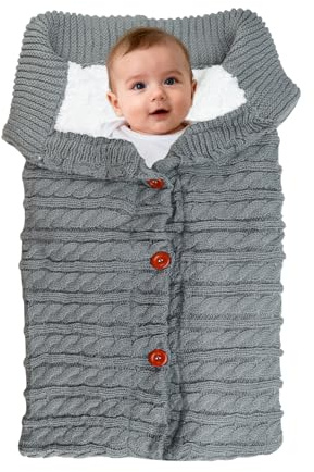 LPZMPZ Winterfußsack, Fußsack Kinderwagen, Universal Wintersack Buggy | Stricken Footmuff, Babyschlafsack Winter mit Fleece, Warmes Fußsäcke, Kinderwagendecke für Baby von 0-12 Monaten (Grau)
