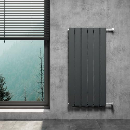 WITEN&NOCK Heizkörper Nabenabstand 900mm,Anthrazit 450x950mm Einlagig, 495W | Flach Paneelheizkörper mit Seitenanschluss, Horizontal, für Badezimmer und Wohnzimmer,Austauschheizkörper inkl. Montageset