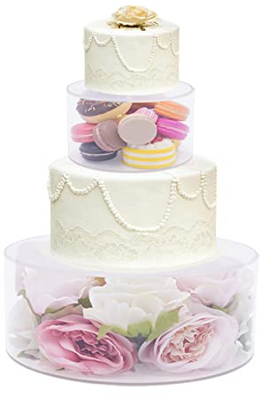 Befüllbarer Tortenständer aus Acryl, 2 Stück Runder Zylinder Desserttisch Displaybox, LED Dekorativ Transparenter Kuchenständer für Geburtstags Hochzeit Feiertagsfeiern, Stapelbare Tafelaufsatz