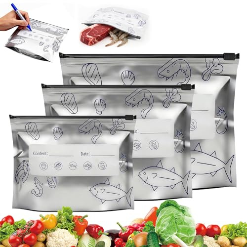 Lot de 60 sacs de congélation à fermeture éclair, sacs de congélation pour réfrigérateur, sacs de congélation, sacs d'emballage en feuille d'aluminium épaisses, adaptés pour conserver et portionner