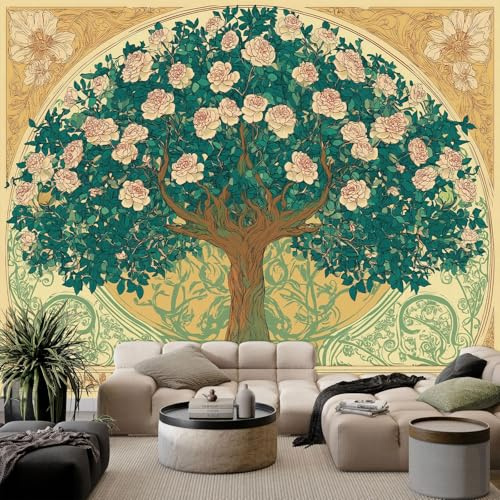 WHUOEUCO Papier Peint Panoramique Arbre De Vie Fleurs 500x280 cm Poster Geant Mural, Papier Peint Intissé Mural pour Chambre Salon Canapé TV Fond Décoration Murale