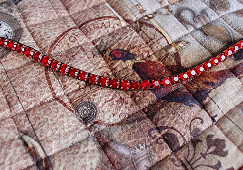 GlücksHucke Stirnband Pferd rot 'Siam' mit großen, per Hand aufgenähten Steinen, geschwungen, schmal (VB/Cob, Lederfarbe Schwarz)