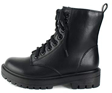 Soda FIRM - Lug Sole Combat Ankle Bootie Lace up w/Side Zipper (Black, numeric_10) …