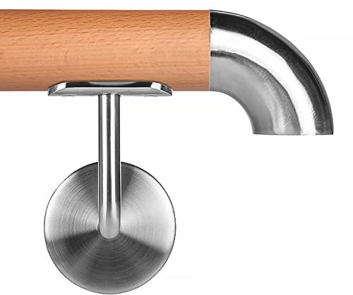 Buche Holzhandlauf 160cm, inkl. 2 Halter Holz Treppen Geländer Handlauf Endstück: gebogen flach