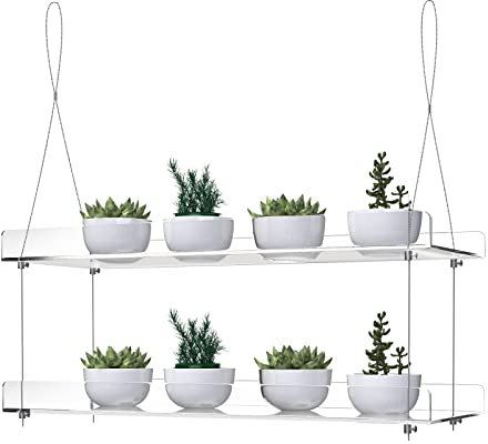 ZerzSemp Hängende Acryl-Pflanzenregale für Fenster, höhenverstellbar, transparent, hängende Innenfenster, Wandbehang, Pflanzenschale für Küche, Schlafzimmer, zum Anbauen von Kräutern