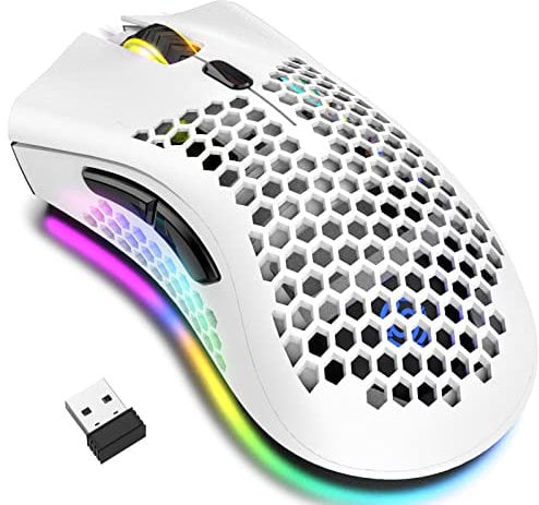 JYCSTE JYCSTE Kabellose leichte Gaming-Maus, ultraleichte Wabenmäuse mit RGB-Hintergrundbeleuchtung, 7 Tasten, einstellbare DPI, USB-Empfänger, 2,4 G kabellose wiederaufladbare ergonomische optische