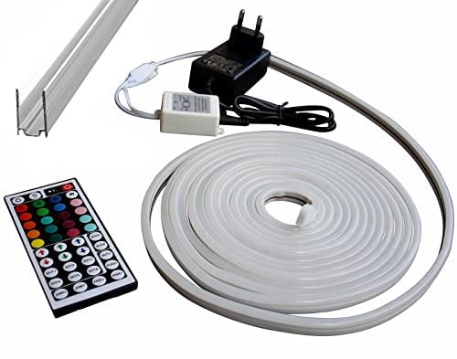 12V LED RGB Streifen mit 220V-240V Netzstecker Stripe Licht Unterbankbeleuchtung Saunabeleuchtung Bad Küche Saunalampe (Set mit Aluminiumschiene, 5m - m/21,39€)