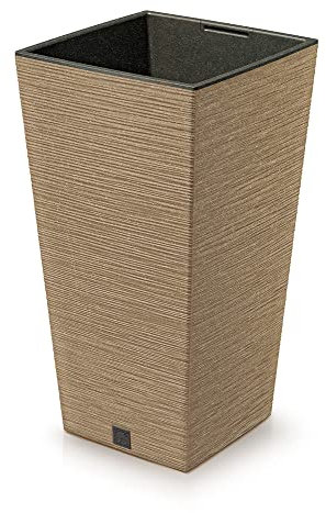 URBNLIVING Maceta cuadrada de 265 mm con aspecto de grano de madera, maceta alta para interiores y exteriores, decoración de jardín (natural)