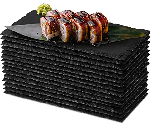 15 Stück schwarze Schieferplatte, schwarze Schieferplatte, Käsebrett, Steinteller mit natürlichem Rand, schwarze Schieferplatten für getrocknete Obst, Dessert, Vorspeisen, Kuchen, Party, 20.3x10.2 cm