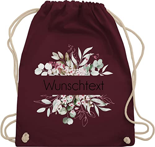 Turnbeutel Rucksack - Aufdruck selbst gestalten - Wunschtext I Geschenk personalisiert I Geschenk Weihnachten - Unisize - Bordeauxrot - beutel kita stoffbeutel name personalisierte blume