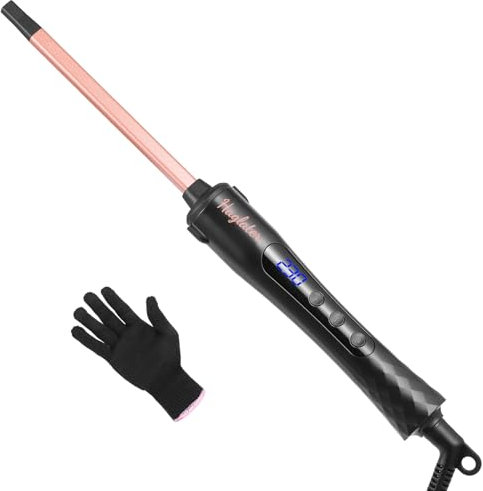 Small Curling Wand 3/8 Inch, Haglater Thin Hair Curler 9mm for Short & Long Hair, Ceramic Small Barrel Curling Tongs with Adjustable Temperature 80-230°C