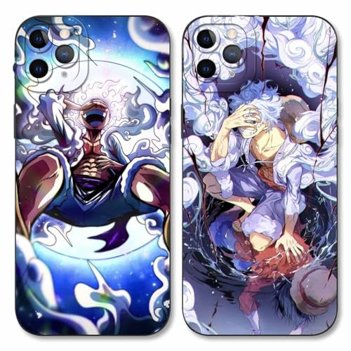 2 Stück Handyhülle für Apple iPhone 11 Pro Hülle 5.8'' Anime Luffy Zoro Gear 5 Sun God Nika Muster Design Manga Case Kameraschutz Schutzhülle Stoßfest TPU Silikon Weich Ultra Dünn Schwarz1