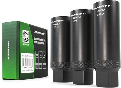 HASKYY Zündkerzenschlüssel Kerzenschlüssel Einsatz Satz 3/8 Sechskant Glühkerze 3 TLG. SW 14 16 18 mm Steckschlüssel Werkzeug