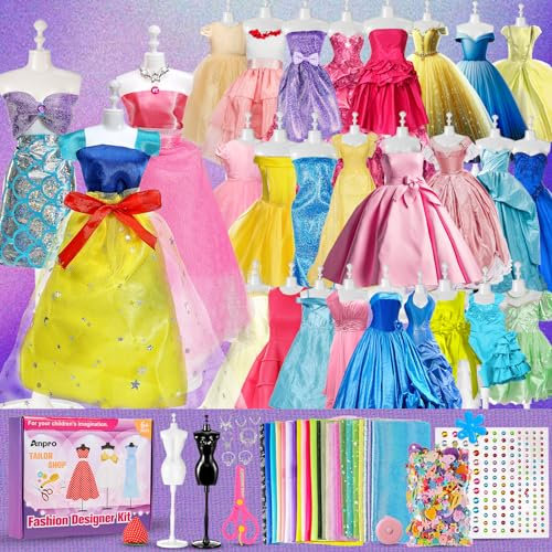 Anpro 650+ Stücke Mädchen Fashion Designer, Modedesign Bastelset mit Stoff, DIY Kunst und Bastelset Nähsets Sketchbook Stoffschere Mannequin Basteln Geschenke, Mädchen 6 7 8 9 10 11 12+ Jahre