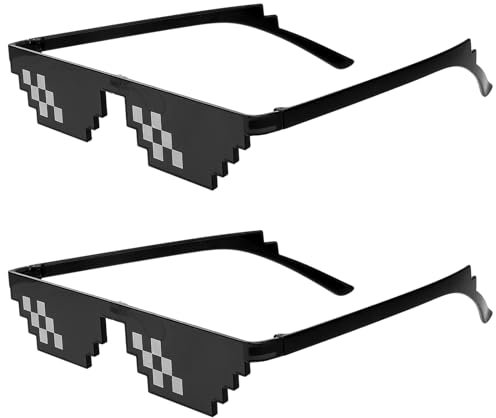 WLLHYF 2 Stück Pixel Mosaik Brille Unisex UV Schutz Sonnenbrillen Thug Life Brille Accessoire für Männer Frauen Kinder Foto Requisiten Party Verkleidungen Cosplay Dekoration (Schwarz)