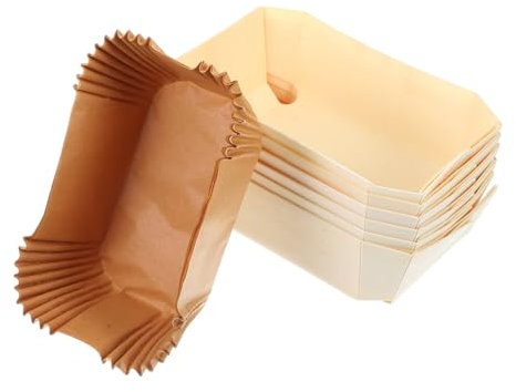 SOLUSTRE 6 Pièces Moules à PâTisserie En Bois Moules À Pain Long Rectangulaire Antiadhésif Avec Plateau En Papier Boîte À Pain Grillé Cuisson Pour La Cuisson (Couleur Bois)