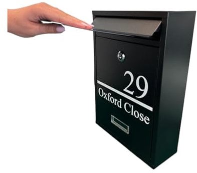 Personalised Steel Wall Mounted Modern Post Box, Mail Box | Full Custom Address