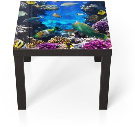 DEQORI Glastisch | schwarz klein 55x55 cm | Motiv Riff der Farben | ausgefallener Beistelltisch aus Glas | Hochglanz Couchtisch fürs Wohnzimmer | moderner Couch Tisch mit Design