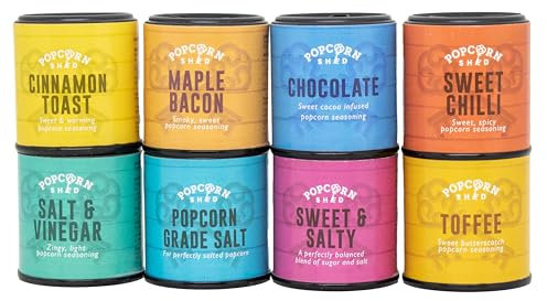 Popcorn Shed Popcorn Seasonings (8 Flavours) - Sweet and Savoury Popcorn Flavouring Variety Pack, Pop Corn Powder Flavouring, Easy & Low Calorie Snack, Perfect for Parties, Movie Nights & Gifting