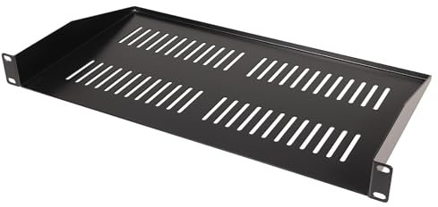 PULSE 19” 1U Vented Rack Shelf, 250mm Depth, Heavy Duty 1.5mm Steel, Black Powder Coated, Slim Space-Saving Rackmount Storage for Servers, Audio Equipment, Electronics - RKSV-1U250